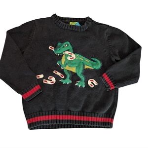 Y2K Greendog Macy's Embroidered Dinosaur Holiday Christmas Sweater Size 4T